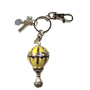 Hot Air Balloon Keychain Yellow Gold Tone Bonjour French Design Purse Clip